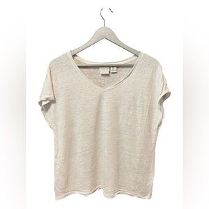 Rachel Zoe White Linen V-Neck Tee – Size Large